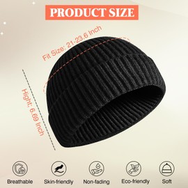 NAHOSY Wool Beanie Hats, Unisex Skullcap Trawler Short Knit Beanie for Men Women Watch Hat Warm Winter Hat Fisherman, Black