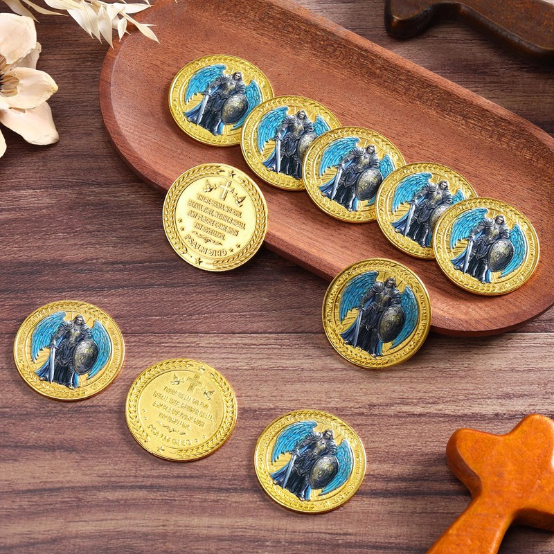Highergo 10 Pcs Saint Michael Archangel Prayer Challenge Coin Psalm