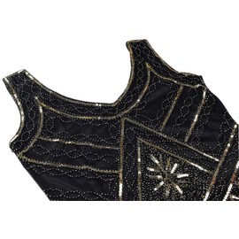 Women's Vintage 1920s Sequin Beaded Tassels Hem Flapper Dress w/Accessories Set (2X-Large, Golden)