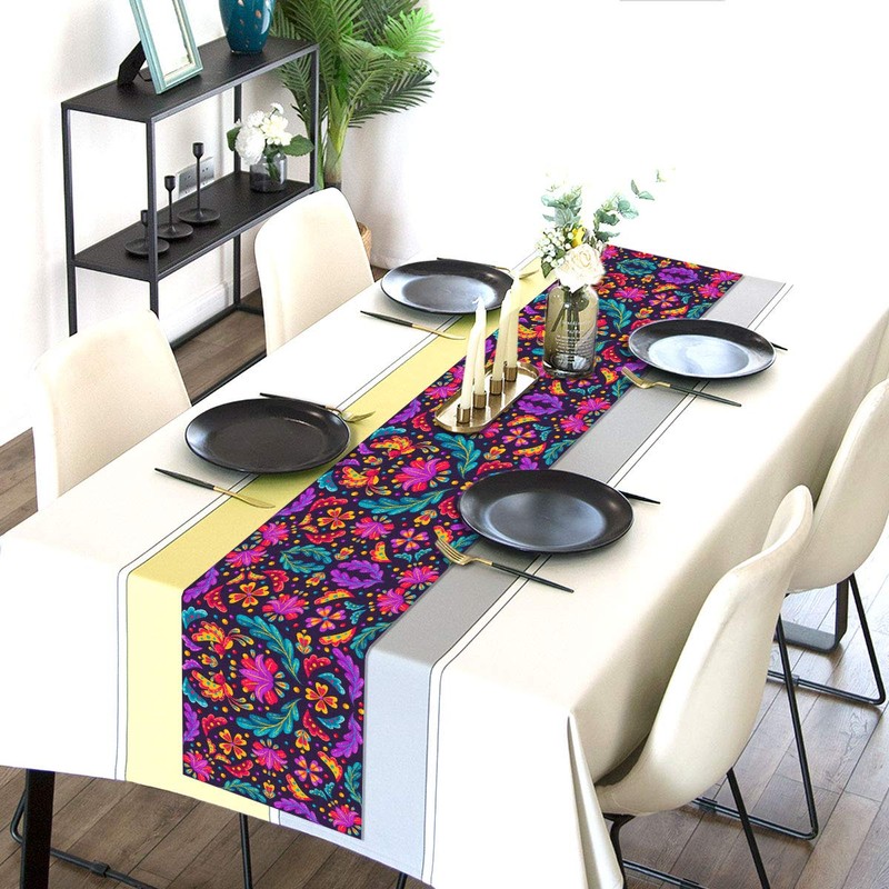 Linen 13x72 Mexican Table Runner for Dia De Los Muertos