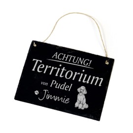 Slate Sign Engraved - Achtung ! Poodle Territory - Desired Name | Warning Sign Dog Door Sign 22 x 16 cm | Dekolando Home Accessories