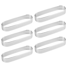 Guowall 6pcs Stainless Steel Tart Ring Mold for Baking Perforated Oval Pastry Mould for French Dessert Small Fruit Tarte Crust Tartlet