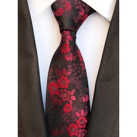 Men's Burgundy Red Black Ties Woven Floral Silk Business Formal Neckties Gift for Grooms Men Boys