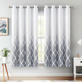 Metro Parlor Ombre Full Blackout Curtains 54 Inches Long 2 Panels for Living Room Bedroom Grey White Moroccan Geo Patterned Room Darkening Thermal Insulated Grommet Top Window Treatment Drapes,52x54