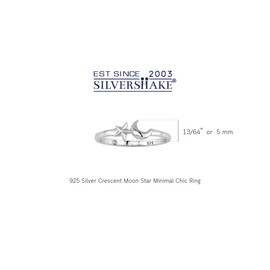 Silvershake Petite White Gold Plated 925 Sterling Silver Minimalist Chic Crescent Moon and Star Casual Stackable Ring Jewelry for Women Size 7, 7, Sterling Silver Rhodium (White Gold Plated), No