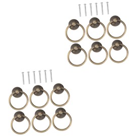 Housoutil 2sets Bronzed Zinc Alloy Iron Single Bore Door Handle Circular Pull Ring for Cabinet Hardware Kitchen Dresser Handles 6pcs*2