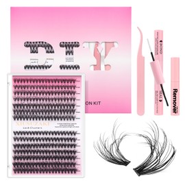 XIUSUZAKI DIY Lash Extension Kit Individual Lash Clusters Kit 280Pcs with Lash Bond and Seal and Remover Tweezers for Lash Cluster Extensions Kit for Beginner(60D+80D C Kit, 10-16mm Mixed)