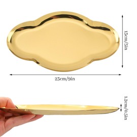 Sekonow 2Pcs Stainless Steel Jewelry Tray, 9in Cute Cloud Bathroom Decorative Tray Trinket Dish, Ring Dish Vanity Tray for Perfume Key Candle Aesthetic Room Decor (Gold)