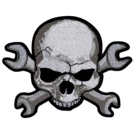 SKULL WRENCH CROSS MECHANIC JACKET VEST BACK PATCH |IRON ON OR SEW  10"X8.5