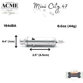 ACME Mini City 47 keychain whistle. Solid brass. Handcrafted in the UK. 104dBA high-pitched sound that carries up to a mile. Easy to blow (Matt Black)