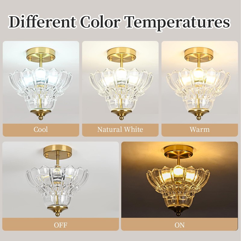 Rainzepher Vintage Gold Semi Flush Mount Light with Floral Class