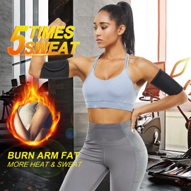 Junlan Arm Trimmers for Women One Pair Sauna Sweat Arm Bands Adjustable Arm Trainer Toner Sleeves for Sports(Black,One Size)