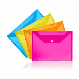 AZEEZ Popper Wallet A4 Document Plastic Wallets with Press Stud File Folder Envelopes Suitable for Home Travel School Office Stationary Paper Filing Assorted Colors 22.6cm X 32cm (Pack of 2)