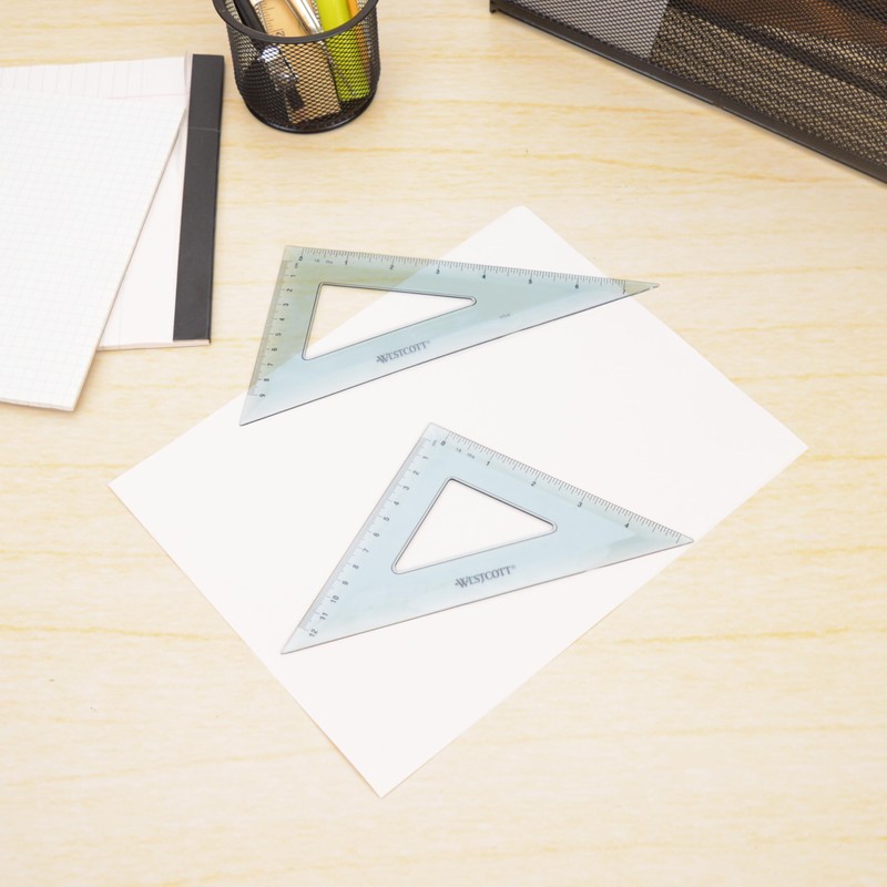 Westcott Triangular Scale Ruler Set, 30/60- and 45/90-Degrees, Back-to-School, School