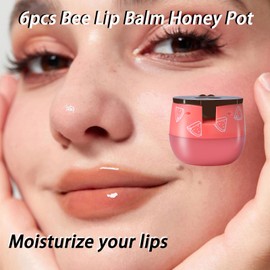 Bee Lip Balm Honey Pot, 4pcs Propolis Lip Mask Overnight Moisturizing Fruity Lip Balm with Stick, Hydrating Prevention Dry and Cracked Lip Scrubs Exfoliator Lip Care, Sleeping Lip Mask Hydrating(B#)