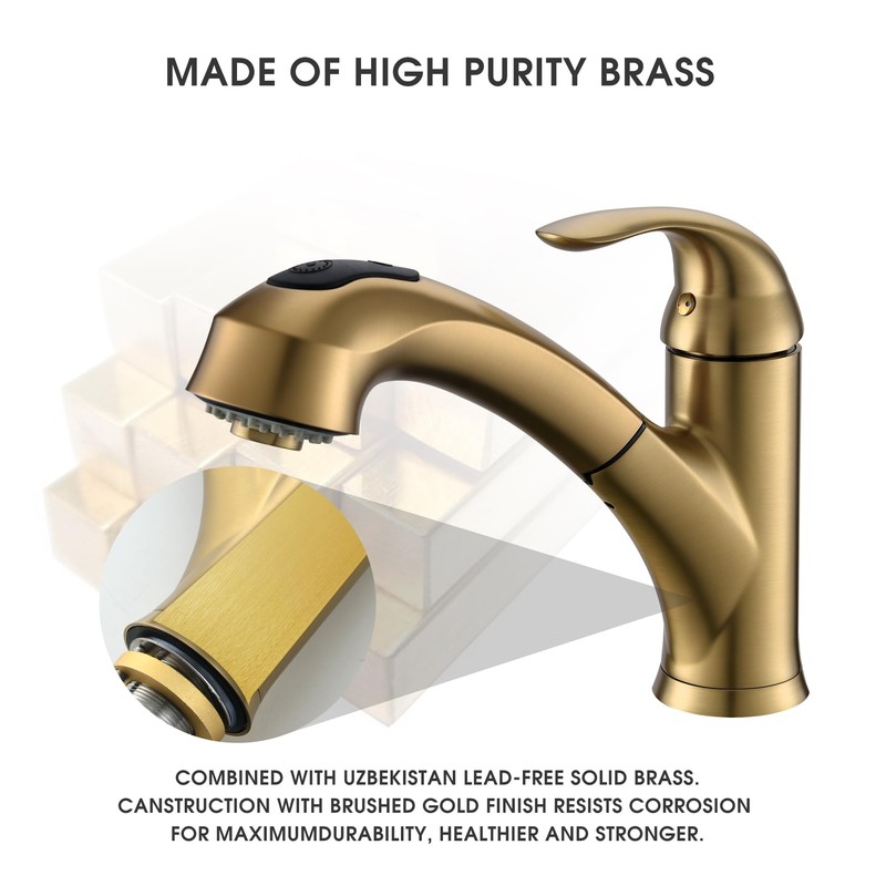 BRAVEBAR Gold Kitchen Faucet with Sprayer - Matte Brushed Gold
