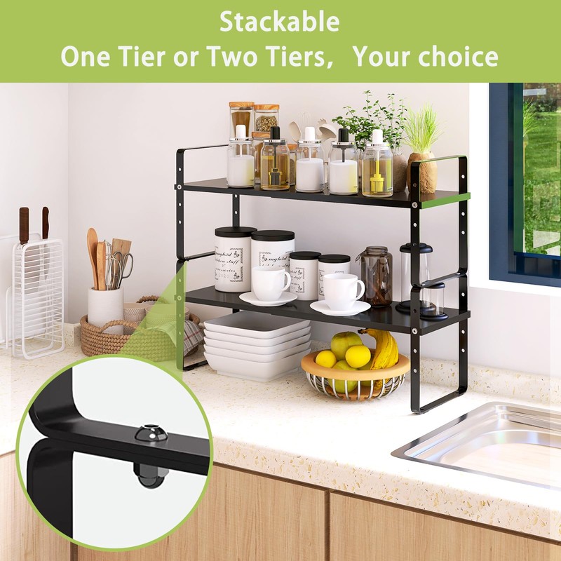 Across-Star Expandable Cabinet Shelf Organizer Rack, Stackable Kitchen Countertop Organizer