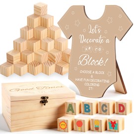62Pcs Baby Shower Game Sign Kit 60 DIY Blank Wooden Block Sign Box Onesies