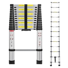 Telescoping Ladder 12.5FT Aluminum Telescopic Extendable Ladder 3.8M Multi-Purpose Attic Ladder Lightweight EN131 Safe Standard Adjustable Height Easy to Carry Non-slip Angled Feet 330lb Capacity