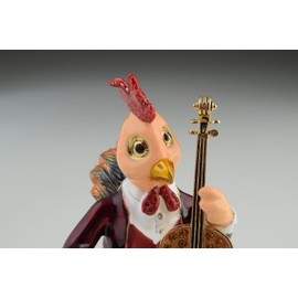 Keren Kopal Rooster Playing Chello Music Theme Trinket Box Faberge Style Decoration for Collectors Decorators Home Deisgn