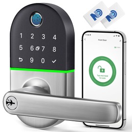 Smart Keypad Door Lock with Handle: NICE DIGI Keyless Entry Fingerprint Lock for Front/Interior Door, Electronic Digital Lock with Code, Easy Installation(Model X1)