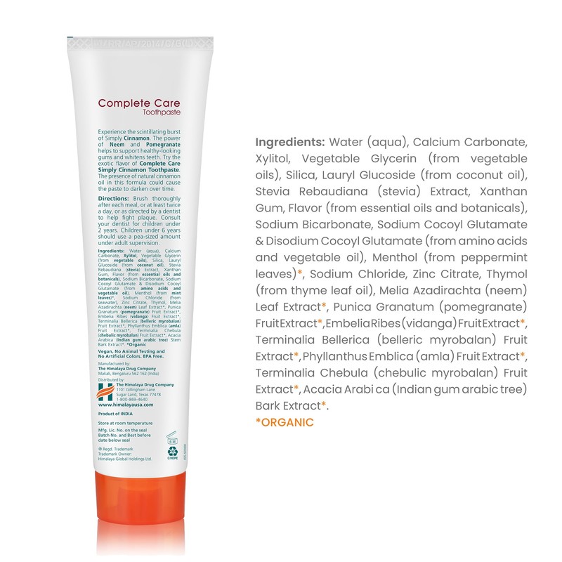 Himalaya Botanique Complete Care Toothpaste, Herbal, Cinnamon Flavor, Fights Plaque,