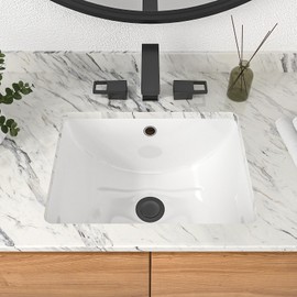Mocoloo Undermount Bathroom Sink 18 x 14 Inch Rectangle Porcelain White Ceramic Bathroom Sink Deep Basin with Overflow Drain Under the Counter Rectangular Undermount Vanity Sink for Lavatory