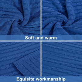 NTBAY 100% Pure Cotton Cable Knit Throw Blanket, Super Soft Warm 51x67 Knitted Throw Blanket for Couch, Sofa, Chair, Bed - Extra Cozy, Machine Washable, Comfortable Home Decor, Cobalt Blue