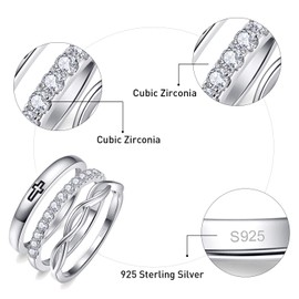 Bonlavie 3 Pcs 925 Sterling Silver Rings for Women Infinity Eternal Wedding Ring Set Simple Stackable Criss Cross Silver Rings Set Size O