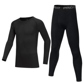 Guoegh Kids Base Layers Sets Boy Football Skins Compression Thermal Long Sleeve Top & Leggings Gym Sports Baselayers for children(Black,4-5 Years)
