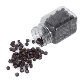 Anillos de microenlace de silicona, 1 botella/juego 500Pcs Cuentas forradas de 5 mm 5 colores Cuentas forradas de silicona opcionales Cuentas para extensiones de cabello(Marron oscuro)