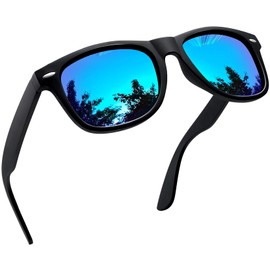 Joopin Sunglasses Men's Polarised Retro Rectangular and Classic Sunglasses Women Large UV400, A04-matt black/blue mirrored