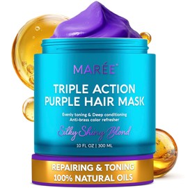 MAREE Deep Conditioning Purple Hair Mask for Blonde Hair – Purple Toner for Brassy, Bleached, Silver, or Color Treated Hair – Hair Repair Mask Keratin Hair Treatment – Matizador Para Cabello Rubio