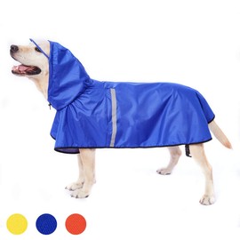 Dog Raincoat Large Pet Waterproof Coat Rain Jacket for Dogs with Hood and Collar & Harness Hole Transparent Brim, Breathable Adjustable Dog Hooded Raincoat Jacket for Medium Large Dog Blue 4XL