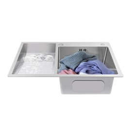 CRYBY Laundry Sink, Household Utility Sink Stainless Steel Laundry Tub Sink with 2 Basins & Washboard, Heavy Duty Wash Station Tub Sink for Laundry Room, Bathroom, Utility Room, Garage, Kitchen