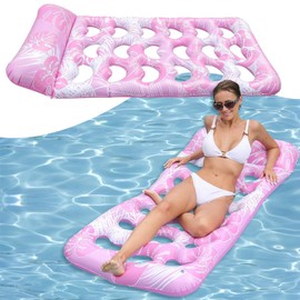 Inflatable Water Pool Air Mattress, Floating Objects on Water Toy, Sun Lounger Bed with Headrest for Adults, Swimming Mattress, for Beach, Swimming Pool, Water Fun (Pink)