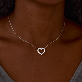STORYJEWELLERY Heart Necklaces for Women, 925 Sterling Silver Heart Pendant, Dainty Cubic Zirconia Love Necklace for Women, Cute Jewelry