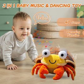 Yiwsnust Baby Toys 12-18 Months - Musical Crawling Crab Plush Toy with 40+ Songs, Recording Features - Dancing Walking Moving Bouncing Learning Toy for 1 Year Old Boy Girl Babies Toddlers