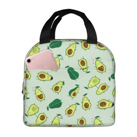 Hulnulnu Cute Avocado Fun Fruits Insulated Lunch Bag Reusable Lunch Box Portable Cooler Lunch Boxes Waterproof Lunch Tote for Picnic Office Work