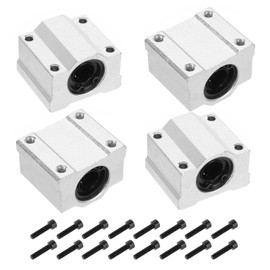 uxcell 4PCS SCS12UU Linear Motion Ball Bearing Slide Bushing Aluminum 41mm Long Linear Roller Bearing Slide Block for 12mm Round Shaft Rod in 3D Printer, CNC Machine, Silver Tone