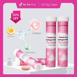 9 Young-Basic Collagen Drink with Vitamin C Effervescent Tablets- Replenish Skin Elasticity - Healthcare, Edible, Beauty, Colagen Tablet Supplement Fitness Dietary - Specification: 1 bottle (20 tablets)