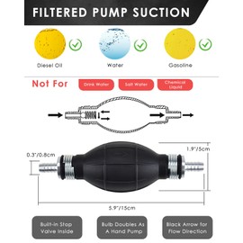 KATUMO Gasoline Siphon Hose, Gas Oil Water Fuel Transfer Siphon Pump, Portable Widely Use Hand Fuel Pump, Fuel Transfer Pump with 2 Durable PVC Hoses