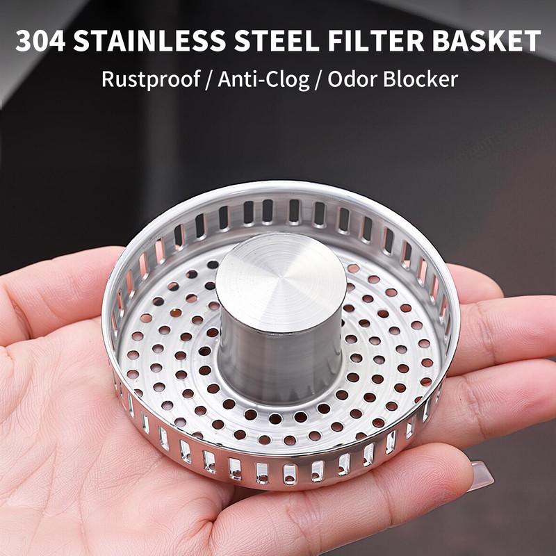2 Pack – 3-in-1 Kitchen Sink Drain Strainer Stopper, 304