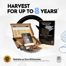 Blue/Grey Oyster Mushroom Log Growing Kit – Comprehensive, Long-Term Yield, All-Inclusive Cultivation Essentials with Pre-Inoculated Plugs – Perfect for Gardeners, Eco-Friendly & Educational