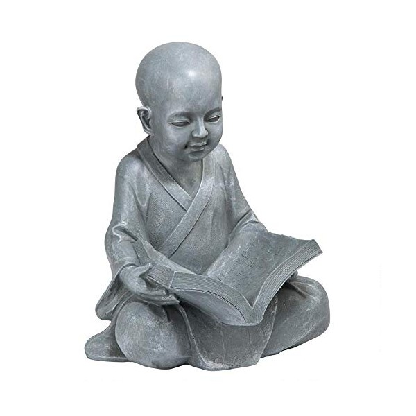 Design Toscano - QL4195 Baby Buddha Studying The Five Precepts Asian Decor Garden Statue, 12 Inch, Greystone