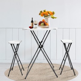 GUAGUA 32" Round Plastic Folding High Top Cocktail Table Portable Folding Bar Table with Removable Gray Legs, Indoor Outdoor for Parties, Speech, Dining (White setB)