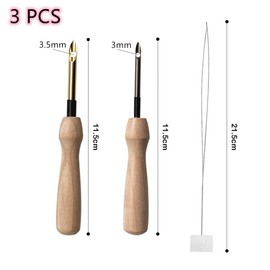 2 Pcs Embroidery Needle Pen and Threaders Wooden Handle Embroidery Pen Set Sewing Embroidery Punch Needle Weaving Tools for DIY Craft Stitching Applique Embellishment