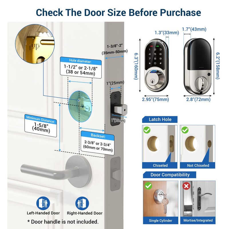 Veise RZ07 Smart Lock, Fingerprint Door Lock, 7-in-1 Keyless Entry
