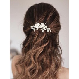 Flower Wedding Hair Comb Silver Pearl Headpieces Bridal Hair Accessories for Women and Girls