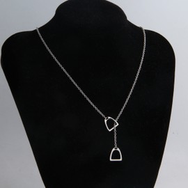 Gzrlyf Equestrian Necklace Double Horse Strirrup Lariat Pendant Necklace Valegro Mother necklace Girl Necklace Mothers Day Gift (Horse Strirrup silver)